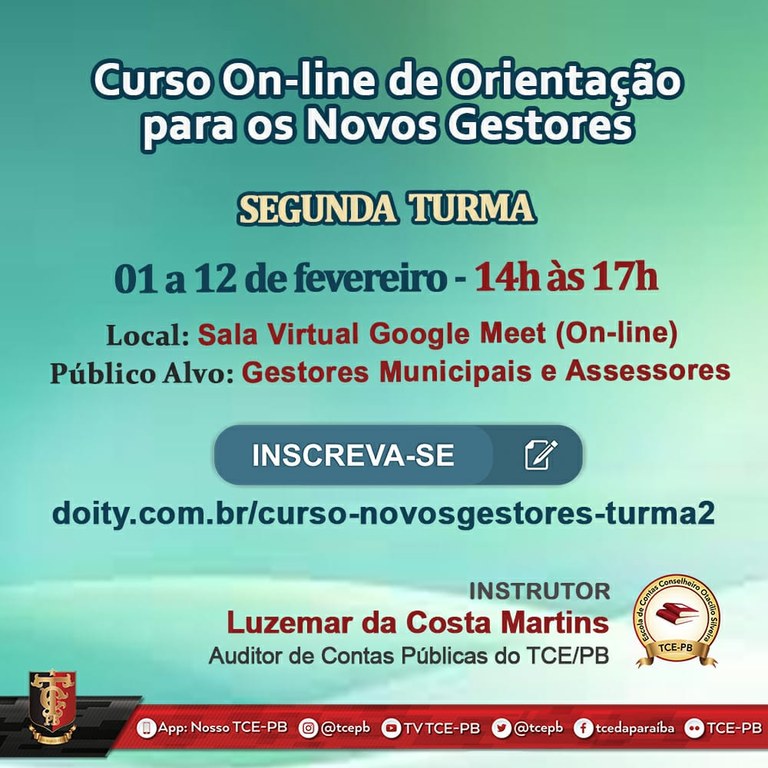 TCE-PB abre nova turma para orientar gestores por meio de curso on-line