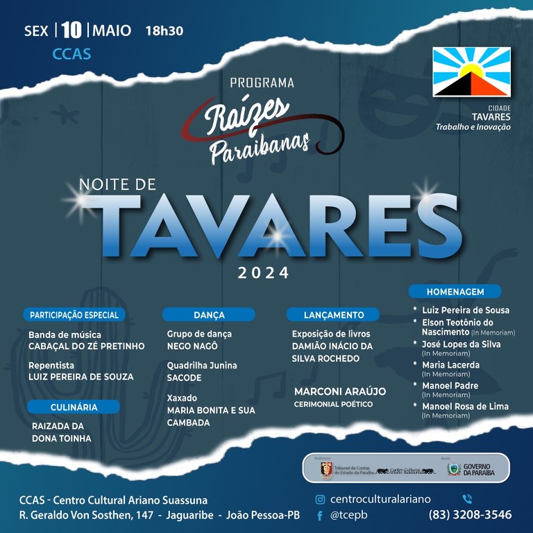 Programa “Raízes Paraibanas” do TCE-PB traz para João Pessoa apresentações culturais de Tavares