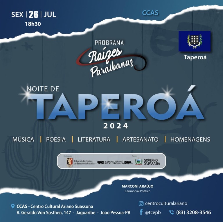 Raízes Paraibanas do TCE-PB traz para João Pessoa apresentações culturais da cidade de Taperoá nesta sexta-feira (26)