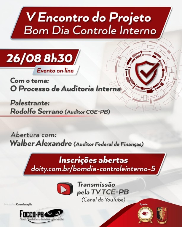 Evento Virtual: o 5º encontro do Projeto ‘Bom Dia Controle Interno’ acontecerá nesta sexta (26)