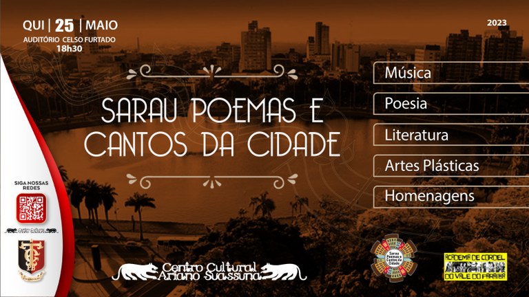 Sarau Poemas e Cantos da Cidade acontece nesta quinta (25) no Centro Cultural do TCE-PB