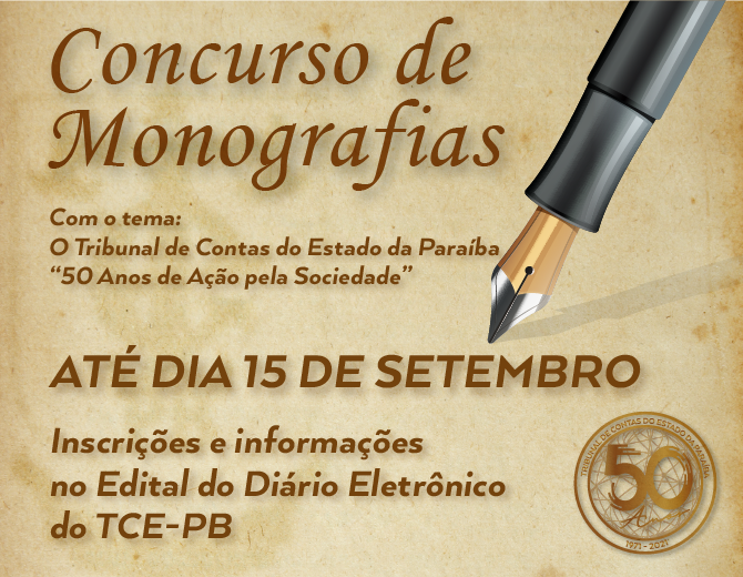 TCE-PB prorroga até 15 de setembro inscrições para concurso de monografias