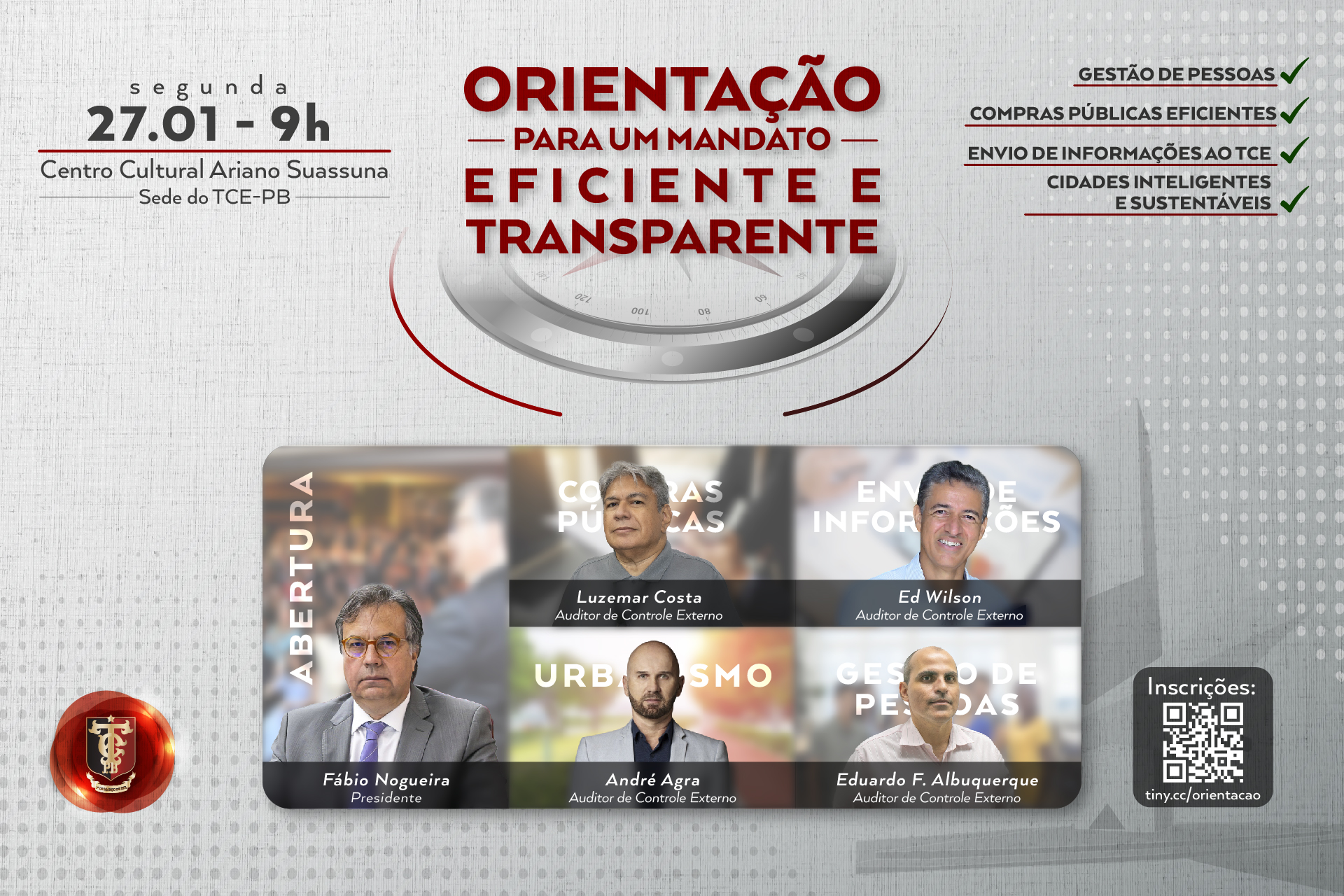 Encontro sobre mandato eficiente e transparente será realizado pelo TCE-PB na segunda-feira (27)