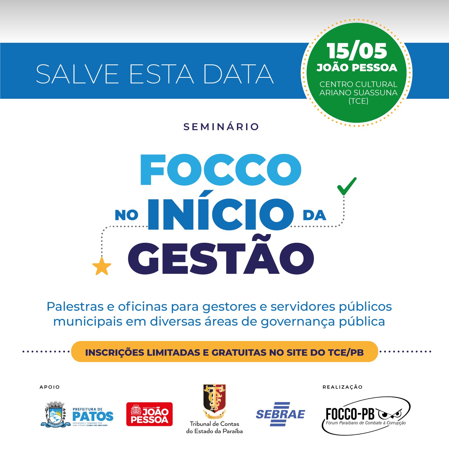 Continuam abertas as inscrições para seminário sobre gestão pública promovido pelo FoccoPB nesta 5ª feira