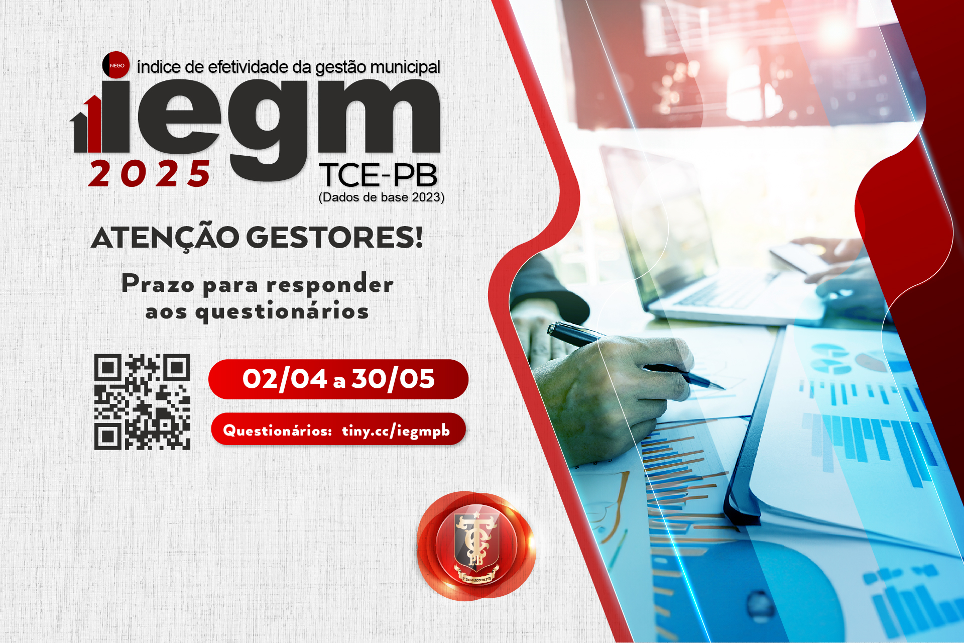 TCE-PB alerta municípios para prazo de preenchimento do IEGM 2025