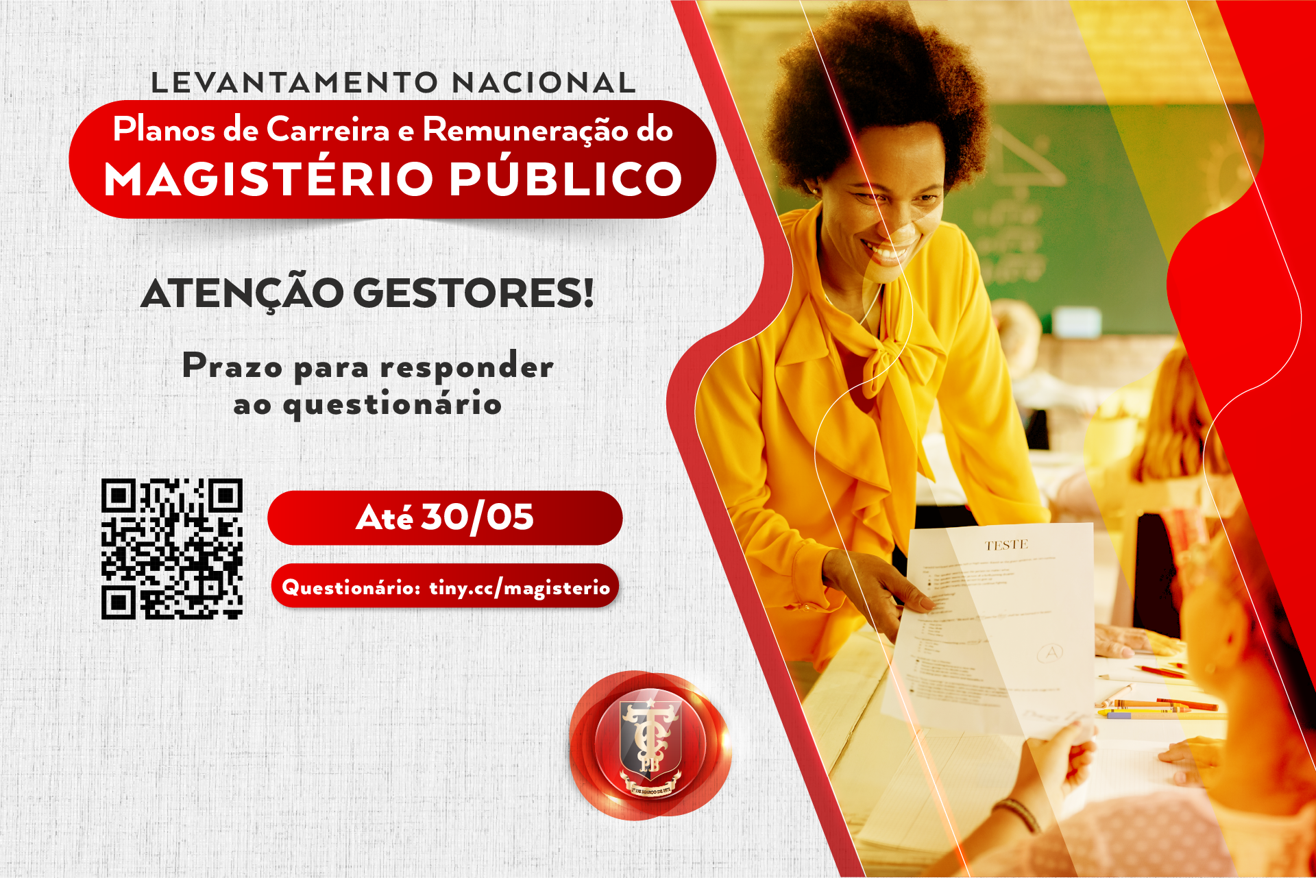 TCE-PB integra levantamento nacional sobre planos de carreira do magistério; prazo vai até 30 de maio