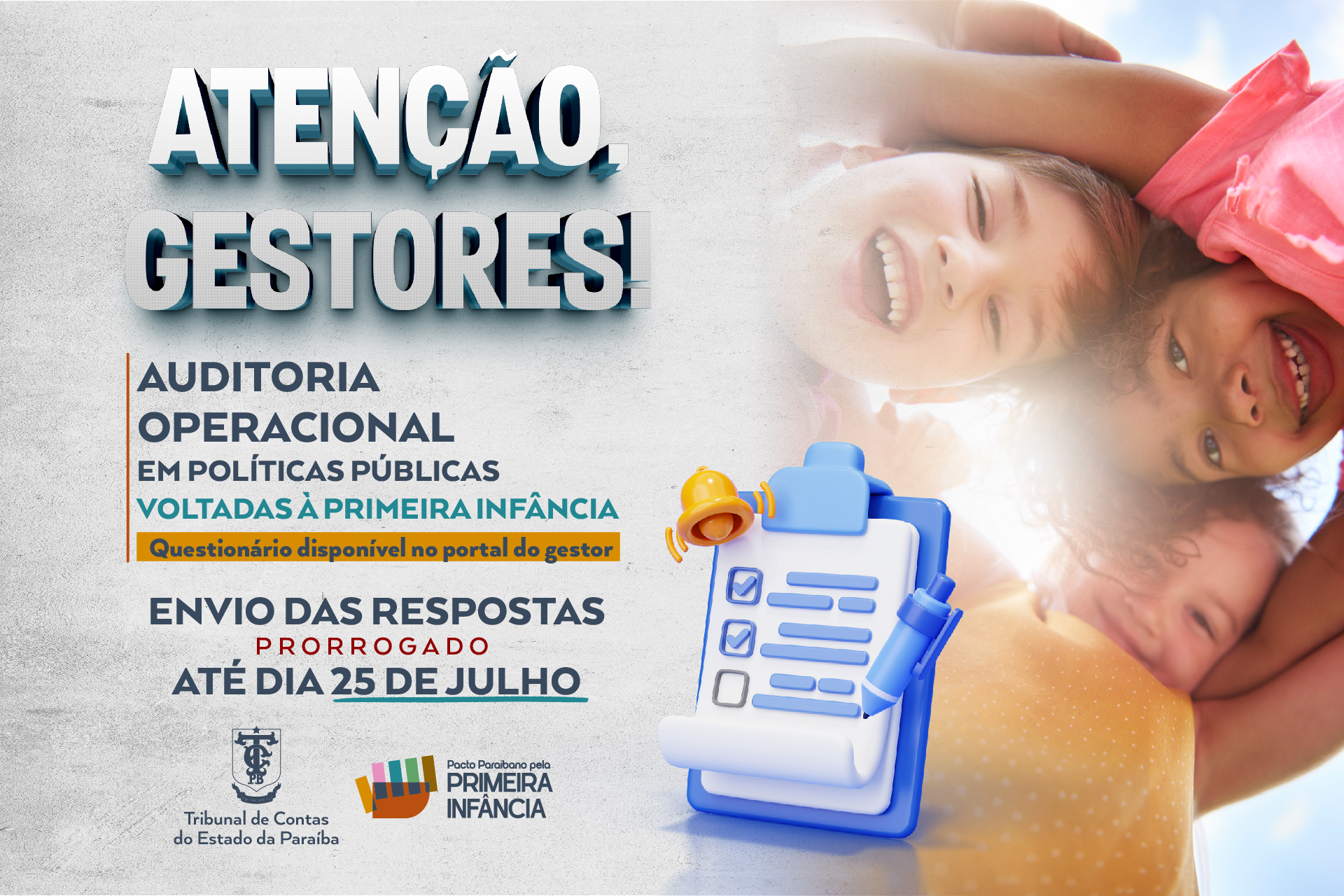 TCE-PB prorroga prazo para municípios responderem sobre Primeira Infância