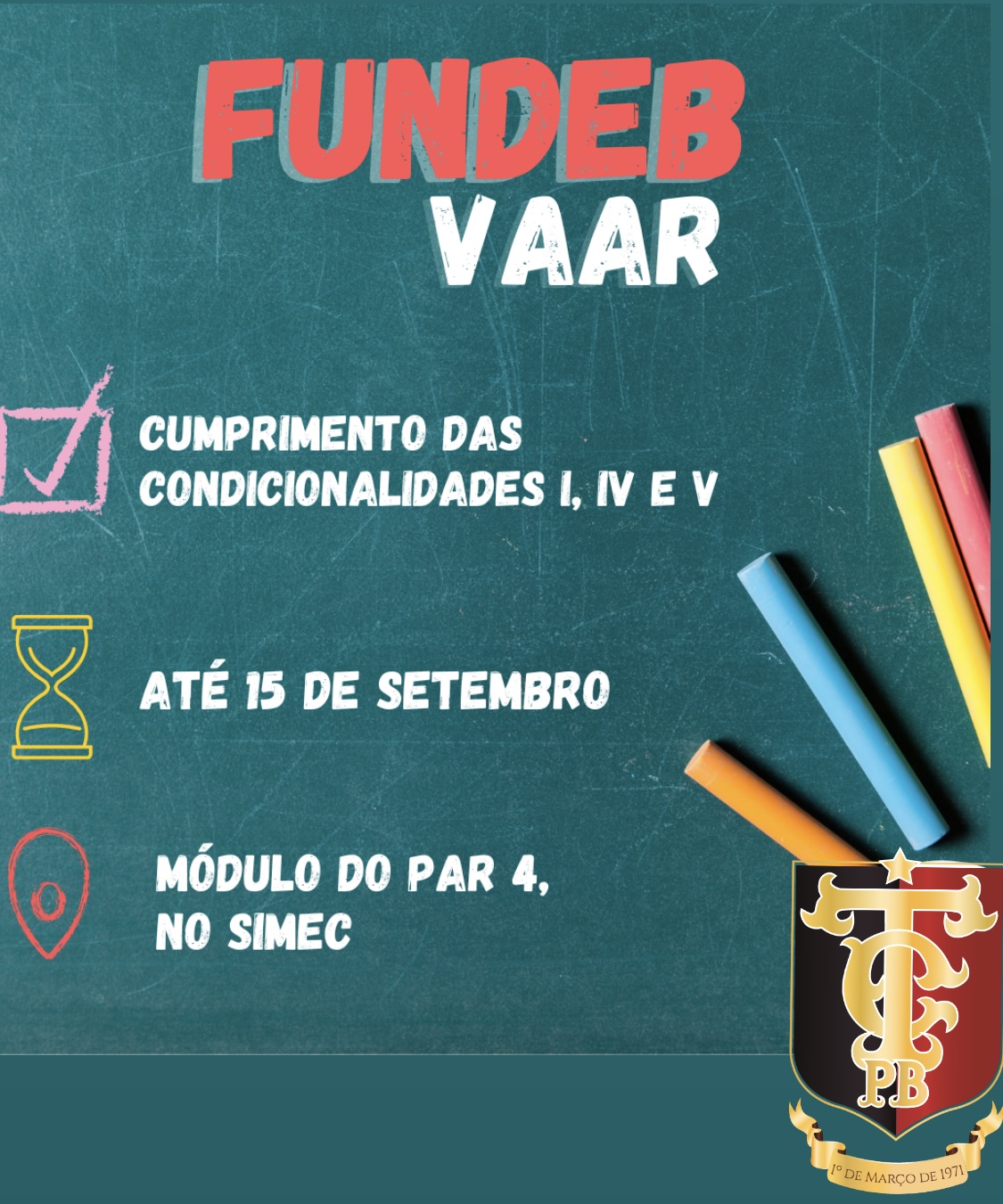 TCE-PB alerta para prazo de habilitação ao VAAR do Fundeb que vence nesta segunda (15)