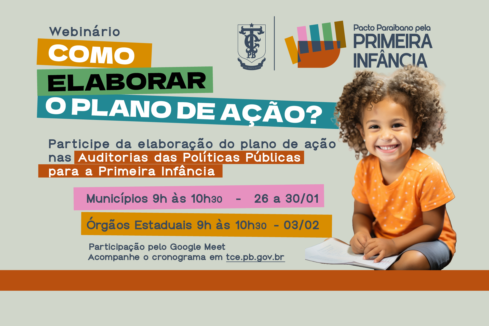 TCE-PB promove webinários sobre planos de ação em políticas públicas para a Primeira Infância