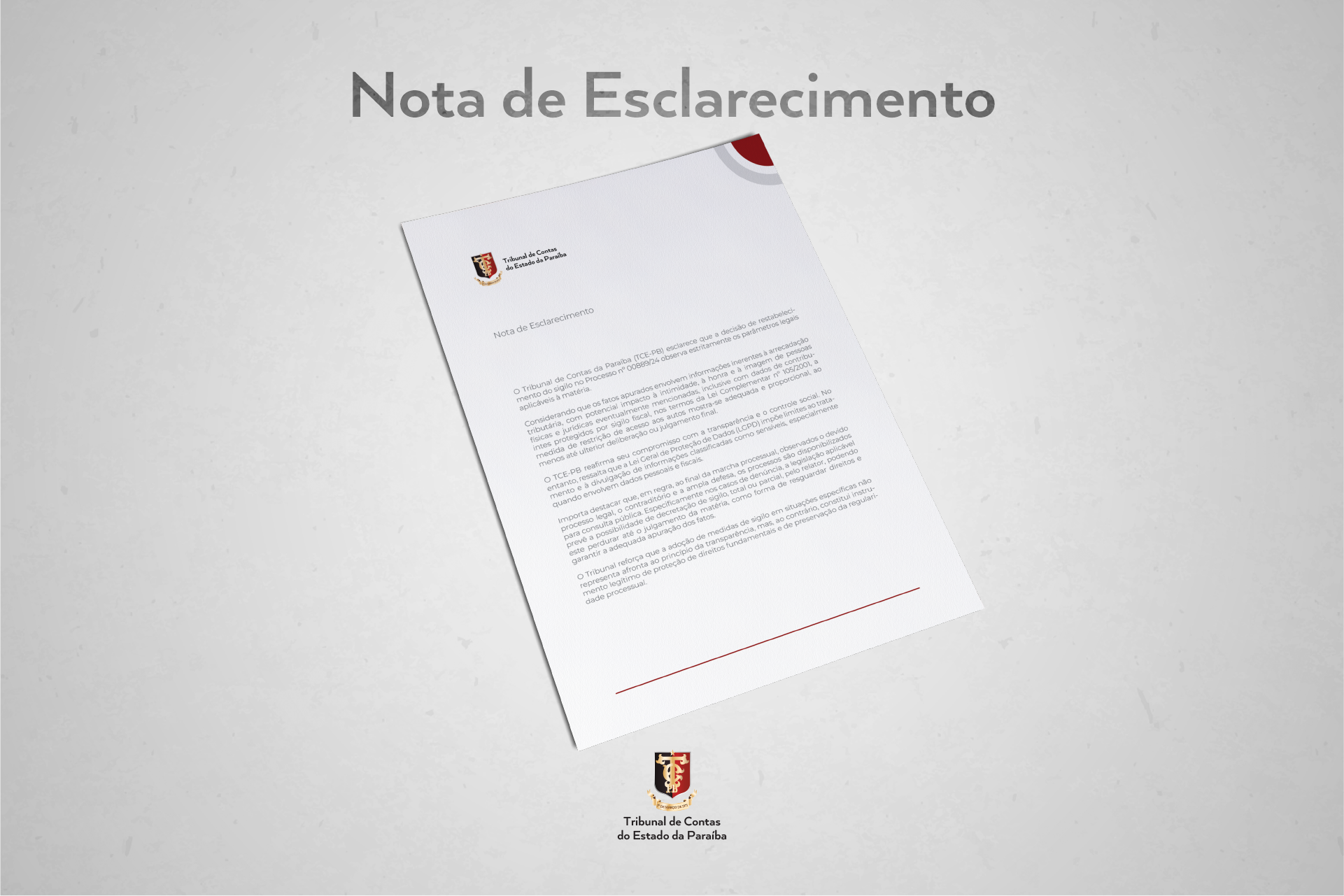 TCE-PB esclarece restabelecimento de sigilo em processo