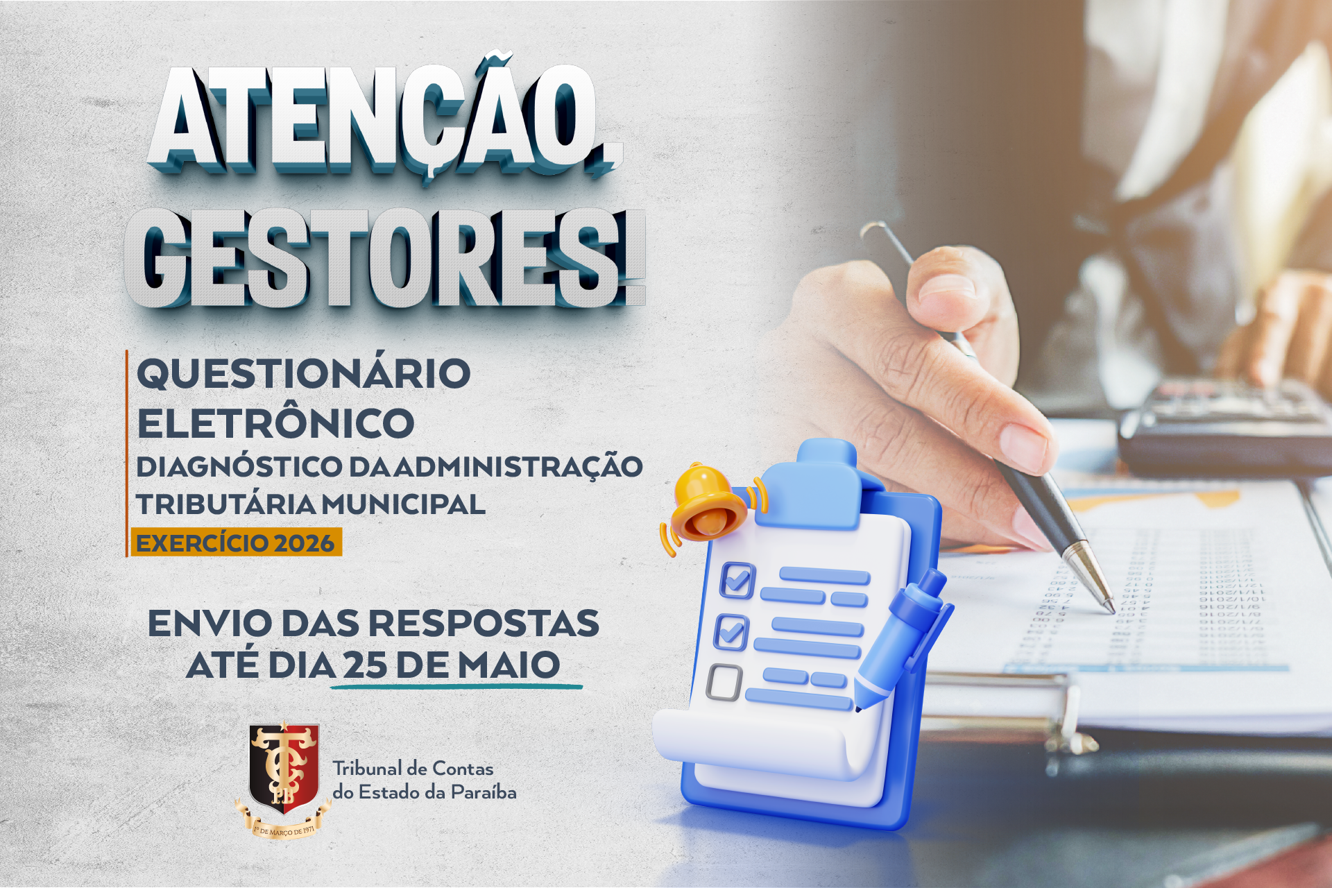 Municípios têm até 25 de maio para responder levantamento do TCE-PB sobre Reforma Tributária