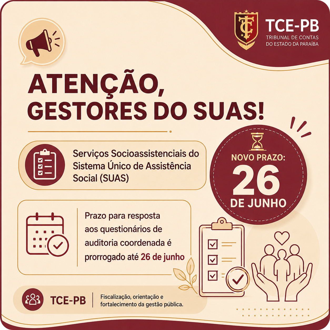 SUAS: prazo para resposta aos questionários de auditoria coordenada é prorrogado até 26 de junho