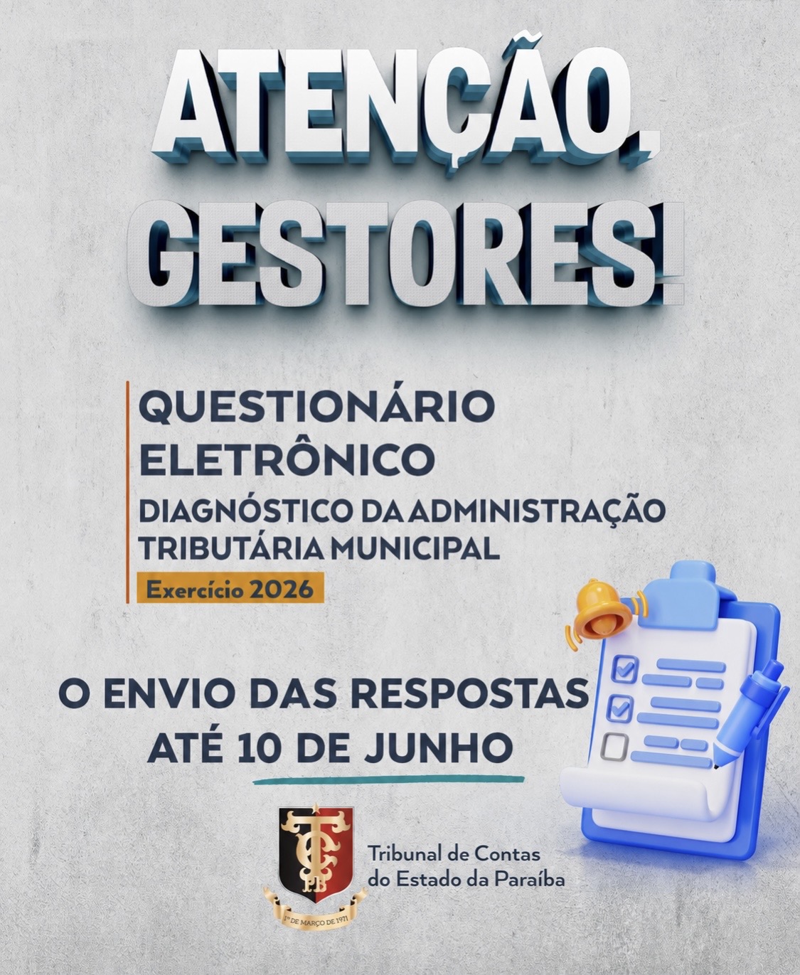 TCE-PB prorroga prazo para preenchimento de questionário sobre administração tributária municipal